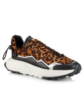 NWT Stuart Weitzman Leopard Print Black Silver Chunky Sneakers Size 8.5